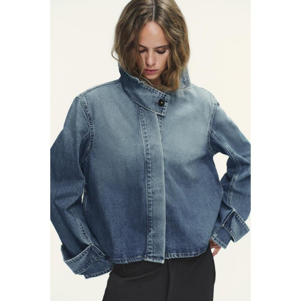 ZARA TRF HIGH NECK DENIM JACKET - Picture 3 of 8